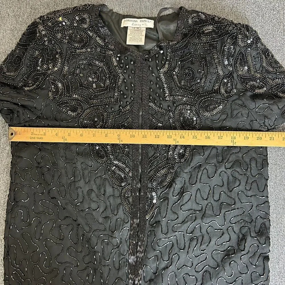 Adrianna Papell Evening Black‎ Silk Beaded Jacket M Sequins Formal Event Holiday - Picture 12 of 16